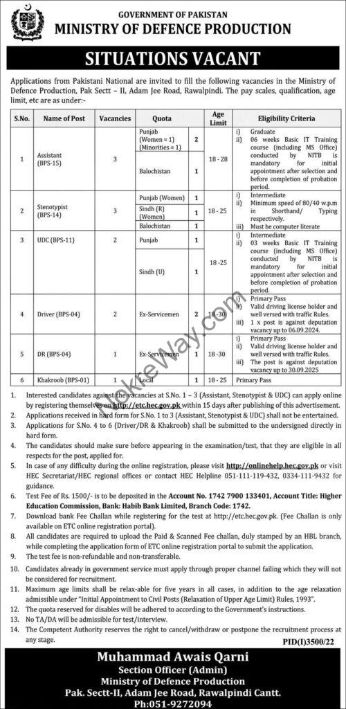 Latest Ministry of Defence Jobs 2023 official Advertisement