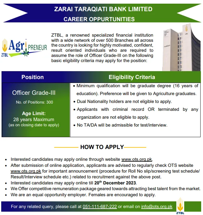 Latest Zarai Taraqiati Bank Limited Jobs 2023 Official Advertisement